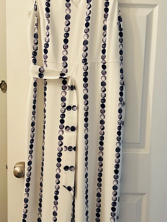 DKNYC Pants - White V-Neck jumpsuit with Vertical Dot Stripes